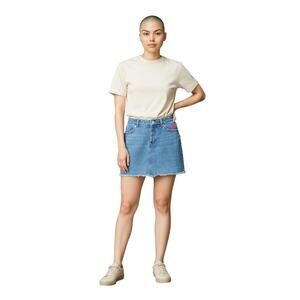 Forever 21 Barbie Graphic Denim Mini Skirt rhinestone sequin-embellished. SZ-M.